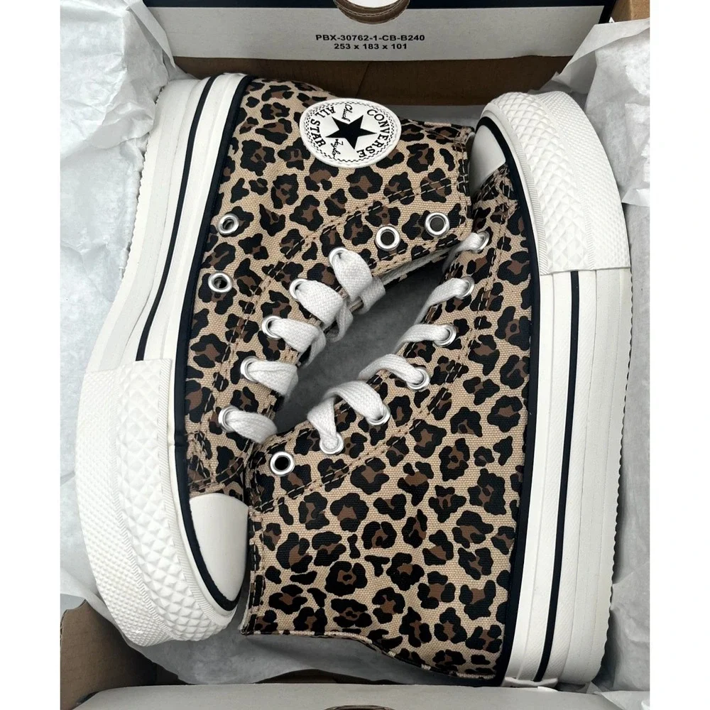 Converse Chuck Taylor Lift Youth Girls High-Top Sneakers Size 2 Vintage Leopard